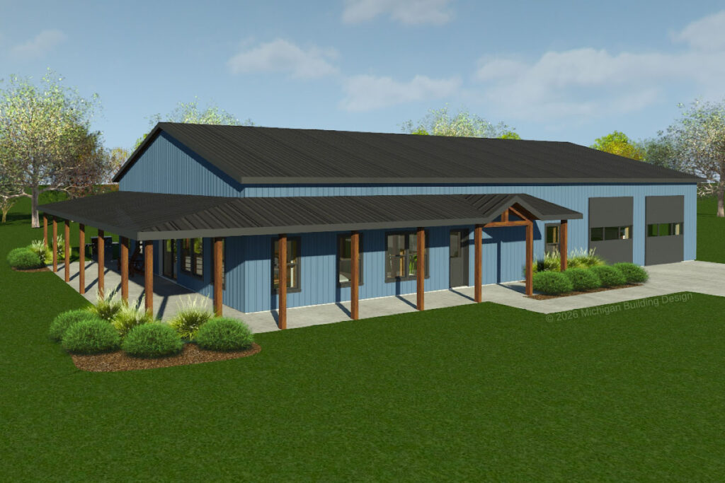 Michigan-Building-Design-Barndominium-Floorplans-Au-Sable-Plan-Exterior-View