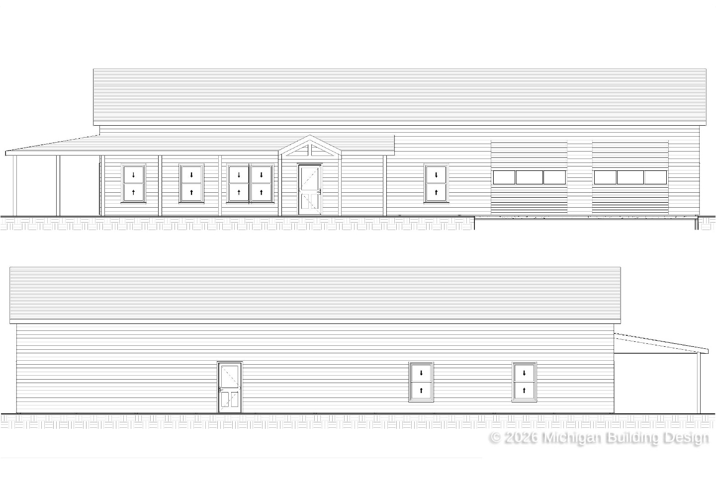 Michigan-Building-Design-Barndominium-Floorplans-Au-Sable-Plan-elevation-front-back
